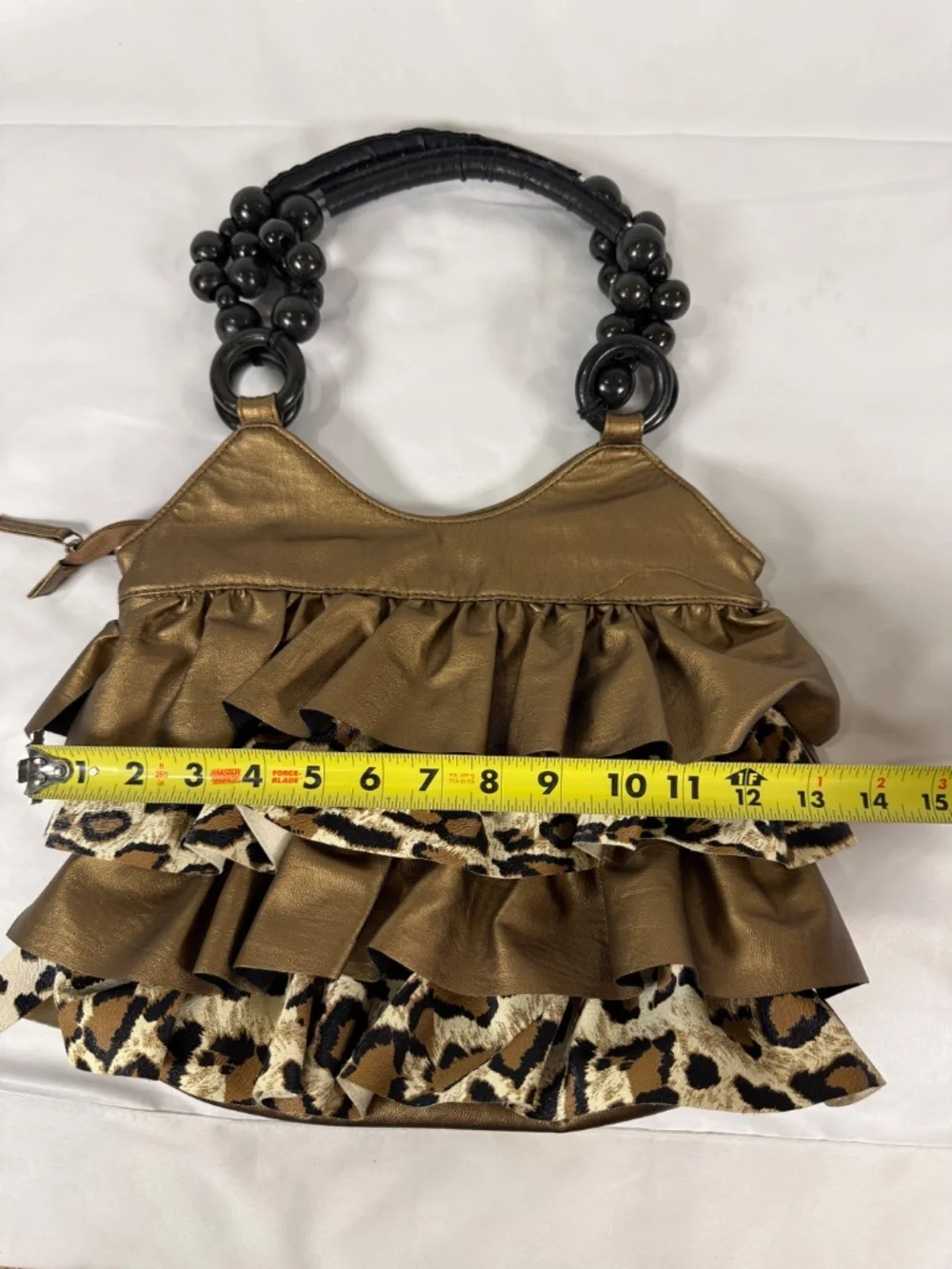 Y2K Bronze Leopard Ruffle Glam Handbag